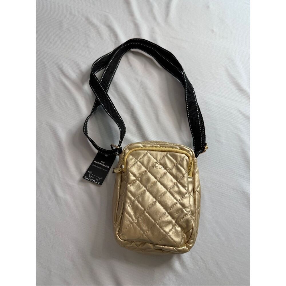 NWT Scout The Micromanager Quilted Shiny Gold Crossbody Bag Purse Handbag New